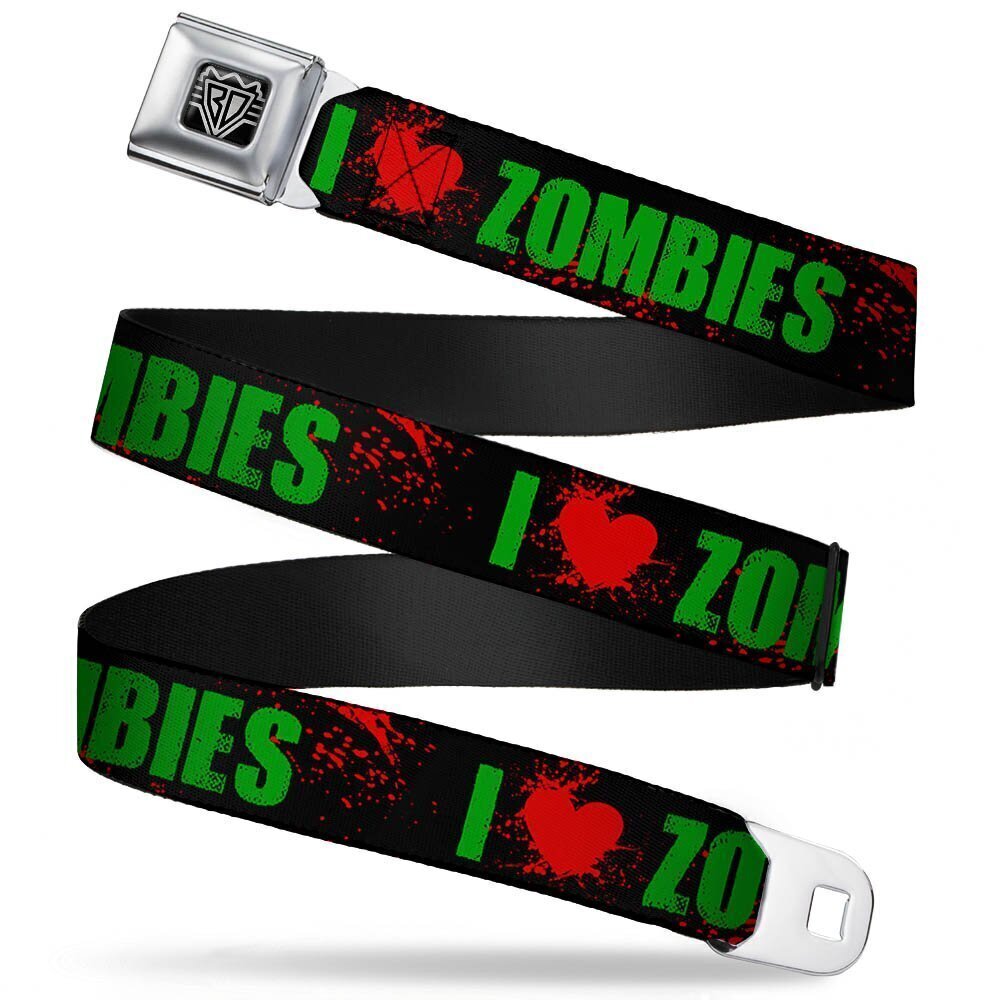 1065 Seatbelt Belt - I "HEART" ZOMBIES Black/Green/Red Splatter - 1.5" Wide